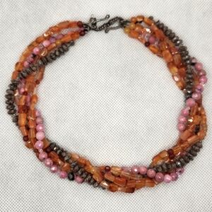 Brown Snowflake Obsidian Carnelian Rhodonite Necklace Set 3 Strands 16" Layered